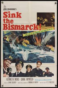 7y829 SINK THE BISMARCK 1sh '60 Kenneth More, great WWII clash of battleships art!