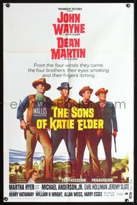 7y848 SONS OF KATIE ELDER 1sh '65 John Wayne, Dean Martin, Martha Hyer!