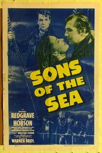 7y849 SONS OF THE SEA 1sh '41 Michael Redgrave, Valerie Hobson, cool seafaring image!