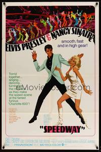7y851 SPEEDWAY 1sh '68 art of Elvis Presley dancing with sexy Nancy Sinatra in boots!
