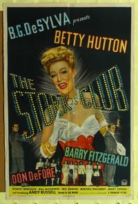 7y862 STORK CLUB style A 1sh '45 Barry Fitzgerald, great art of pretty Betty Hutton!