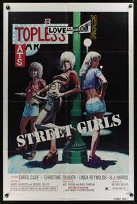 7y863 STREET GIRLS 1sh '75 classic sleazy art of hookers at intersection of Love St. & John St.!