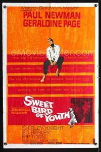 7y873 SWEET BIRD OF YOUTH 1sh '62 Paul Newman, Geraldine Page, from Tennessee Williams' play!