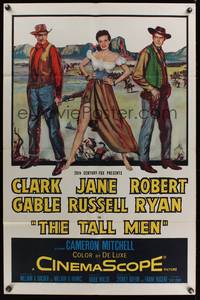 7y880 TALL MEN 1sh '55 full-length art of Clark Gable, sexy Jane Russell showing leg & Robert Ryan