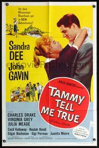 7y883 TAMMY TELL ME TRUE 1sh '61 art of Sandra Dee & John Gavin, riverboat romance!