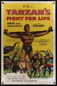 7y888 TARZAN'S FIGHT FOR LIFE 1sh '58 close up art of Gordon Scott bound with arms outstretched!