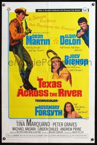 7y903 TEXAS ACROSS THE RIVER 1sh '66 cowboy Dean Martin, Alain Delon & Indian Joey Bishop!