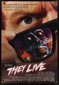 7y910 THEY LIVE DS 1sh '88 Rowdy Roddy Piper, John Carpenter, cool horror image!