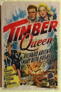 7y928 TIMBER QUEEN style A 1sh '43 Richard Arlen, sexy Mary Beth Hughes!