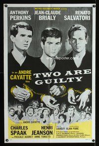 7y945 TWO ARE GUILTY 1sh '64 Le Glaive et la balance, Anthony Perkins, Jean-Claude Brialy!