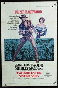 7y946 TWO MULES FOR SISTER SARA 1sh '70 art of gunslinger Clint Eastwood & Shirley MacLaine!