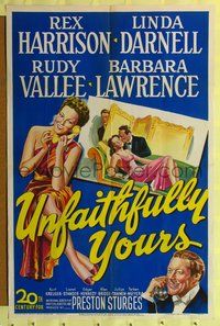 7y949 UNFAITHFULLY YOURS 1sh '48 Preston Sturges directed, Rex Harrison & sexy Linda Darnell!