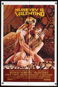 7y952 VALENTINO 1sh '77 great image of Rudolph Nureyev & naked Michelle Phillipes!