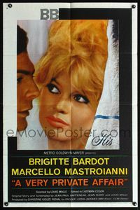 7y956 VERY PRIVATE AFFAIR 1sh '62 Vie Privee, great image of sexiest Brigitte Bardot!
