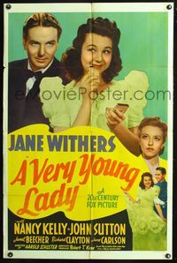 7y958 VERY YOUNG LADY 1sh '41 Jane Withers is a grown-up glamour girl w/a party dress & lipstick!