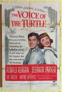 7y962 VOICE OF THE TURTLE 1sh '48 c/u of smiling Ronald Reagan & Eleanor Parker back-to-back!