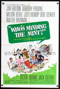 7y972 WHO'S MINDING THE MINT 1sh '67 great Jack Rickard bank robbery art!
