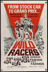 7y976 WILD RACERS 1sh '68 Fabian, AIP, cool art of formula one car racing & sexy babes!