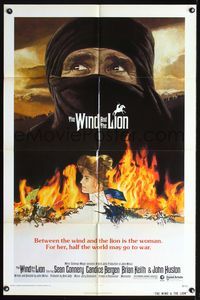 7y978 WIND & THE LION 1sh '75 art of Sean Connery & Candice Bergen, John Milius!