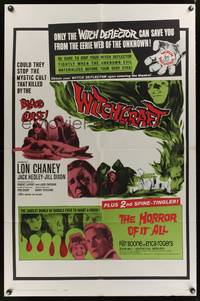 7y980 WITCHCRAFT/HORROR OF IT ALL 1sh '64 Lon Chaney Jr., Pat Boone, spine-tinglers!