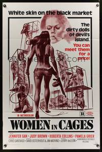7y985 WOMEN IN CAGES 1sh '71 Joe Smith art of sexy girls behind bars, Pam Grier!