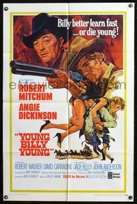 7y996 YOUNG BILLY YOUNG 1sh '69 art of Robert Mitchum, sexy Angie Dickinson & Robert Walker!