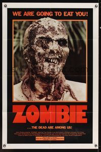 7y999 ZOMBIE 1sh '79 Zombi 2, Lucio Fulci classic, gross c/u of undead, we are going to eat you!