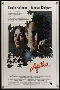7z016 AGATHA 1sh '79 cool puzzle art of Dustin Hoffman & Vanessa Redgrave as Christie!