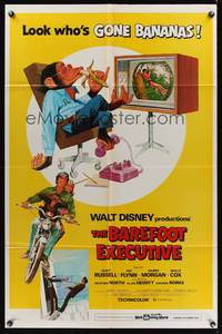 7z043 BAREFOOT EXECUTIVE 1sh '71 Disney, art of Kurt Russell & wacky chimp gone bananas!