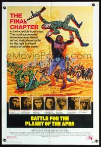 7z049 BATTLE FOR THE PLANET OF THE APES 1sh '73 great sci-fi artwork of war between apes & humans!