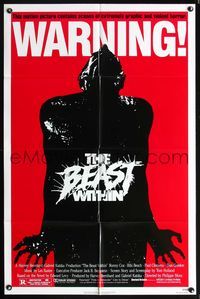 7z055 BEAST WITHIN 1sh '82 Philippe Mora, graphic and violent horror, BEWARE!, great art design!