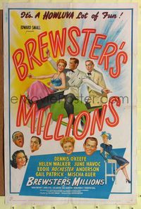 7z100 BREWSTER'S MILLIONS 1sh '45 Dennis O'Keefe has to spend a million in 30 days, great art!