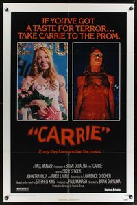 7z127 CARRIE 1sh '76 Stephen King, Sissy Spacek before and after her bloodbath at the prom!