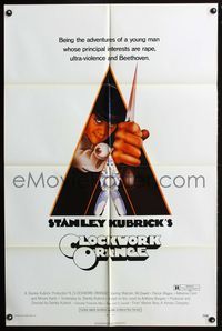 7z148 CLOCKWORK ORANGE 1sh '72 Stanley Kubrick classic, Phillip Castle art of Malcolm McDowell!
