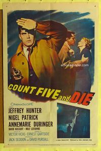7z159 COUNT FIVE & DIE 1sh '58 Jeffrey Hunter, Annemarie Duringer, English spies!