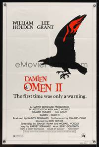7z173 DAMIEN OMEN II style A 1sh '78 William Holden, Lee Grant, cool art of demonic crow!