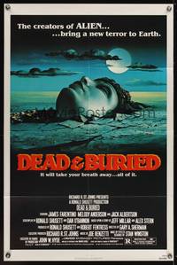 7z185 DEAD & BURIED 1sh '81 really cool horror art of person buried up to the neck by Campanile!