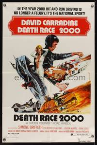 7z194 DEATH RACE 2000 1sh '75 Paul Bartel, David Carradine, cool car racing sci-fi art!