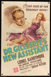 7z248 DR. GILLESPIE'S NEW ASSISTANT 1sh '42 Lionel Barrymore & sexy runaway bride Susan Peters!