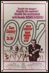 7z252 DR. NO/FROM RUSSIA WITH LOVE 1sh '65 Sean Connery is James Bond, double danger & excitement!
