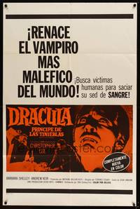 7z257 DRACULA PRINCE OF DARKNESS Spanish/U.S. 1sh '66 great image of vampire Christopher Lee!