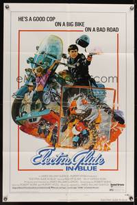 7z285 ELECTRA GLIDE IN BLUE style B 1sh '73 cool art of motorcycle cop Robert Blake!