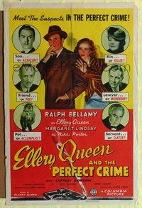 7z287 ELLERY QUEEN & THE PERFECT CRIME 1sh '41 Ralph Bellamy w/pretty Margaret Lindsay!