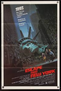7z300 ESCAPE FROM NEW YORK 1sh '81 John Carpenter, art of decapitated Lady Liberty by Barry E. Jackson!