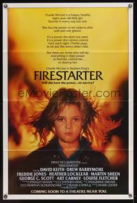 7z325 FIRESTARTER advance 1sh '84 close up of creepy eight year-old Drew Barrymore, sci-fi!