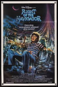7z338 FLIGHT OF THE NAVIGATOR 1sh '86 Disney sci-fi, cool artwork of Joey Cramer in spaceship!