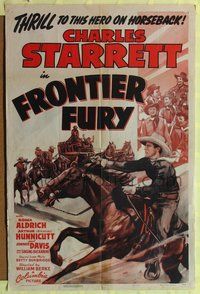 7z371 FRONTIER FURY 1sh '43 Charles Starrett, thrill to this hero no horseback!