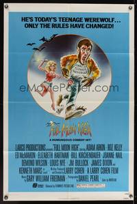 7z374 FULL MOON HIGH 1sh '80 Larry Cohen, great artwork of sexy girl with knife chasing werewolf!