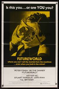 7z380 FUTUREWORLD yellow 1sh '76 a world where you can't tell the mortals from the machines!