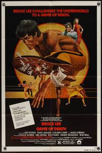 7z384 GAME OF DEATH 1sh '79 Bruce Lee, cool Bob Gleason martial arts artwork!